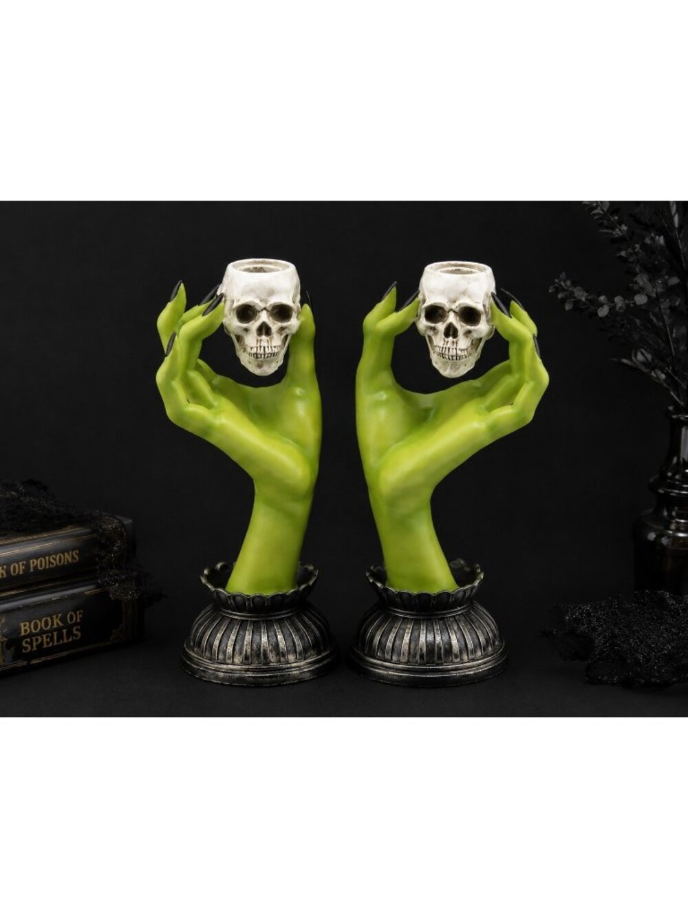 Martha Stewart Halloween Witch Hands Skulls Taper Candle Sticks Pair Holder NIB - Picture 11 of 11